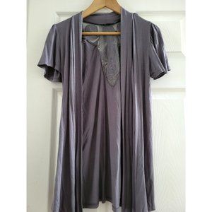 B'leev Gray Open Cardigan short sleeve rosettes and mesh back size Medium